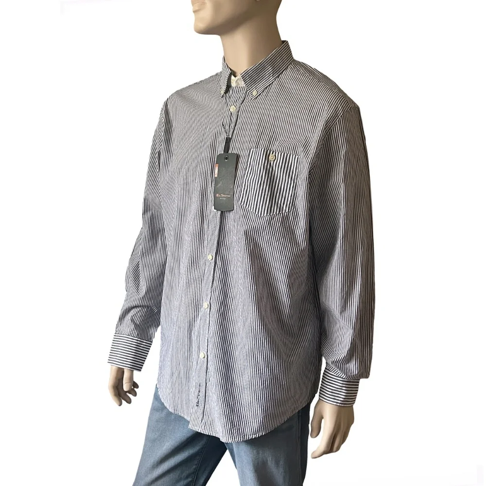 Ben Sherman Easy Fit Union Shirt Long Sleeve Stripe Cotton Button Down Collar - Picture 3 of 12